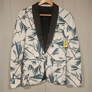 NWOT Abound Mens 36R X-Trim Fit  Floral Print White Black Blazer HOLE IN LINING